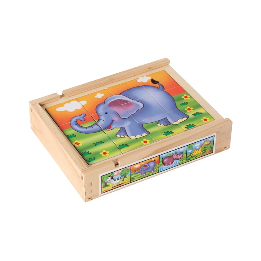 111100 Magnetpuzzle-Set (4) Wildtiere in Holzbox 111100