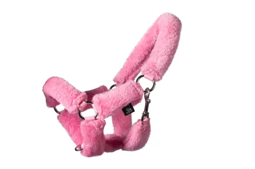 HKM Hobby Horse Halfter mit flauschigem Kunstfell & Führstrick Rosa | Zubehör | Reitsport-Spielzeug