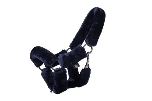 HKM Hobby Horse Halfter mit flauschigem Kunstfell & Führstrick Blau | Zubehör | Reitsport-Spielzeug