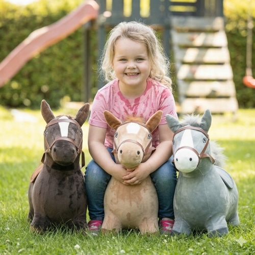 HKM Hüpfpferd für Kinder – Robustes Springtier zur Motorikförderung – Erhältlich in Dunkelbraun, Hellbraun & Grau